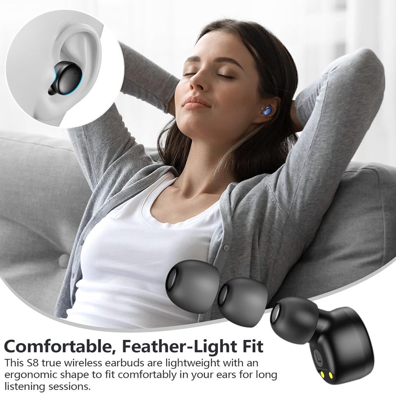 MOZOTER S8 Mini Wireless Earbuds Bluetooth 5.3 in Ear Light-Weight Headphones,60Hrs Playtime Ear Buds with Charging Case,Smart Ring,Fitness Tracker Premium Sound with Deep Bass for Sport-Black - Image 5